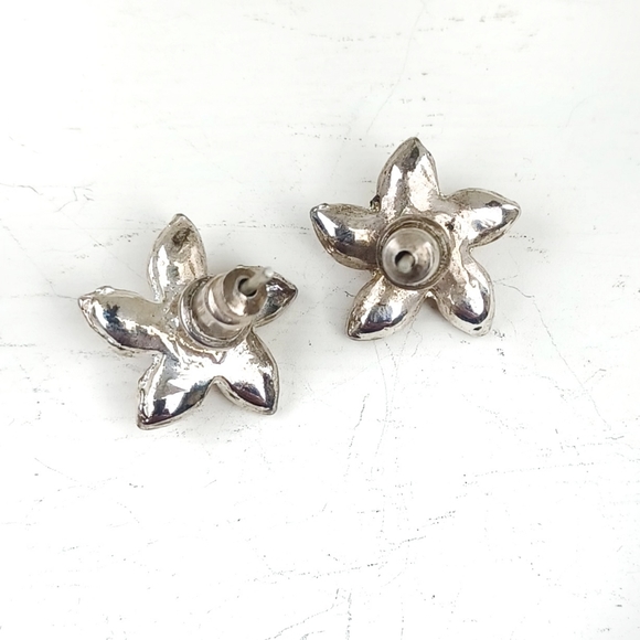 Pink and Silver Flower Post Earrings - Picture 3 of 6